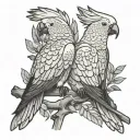 3 outline cockatoos sitting on a branch tattoo design idea