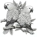 3 outline cockatoos sitting on a branch tattoo design idea