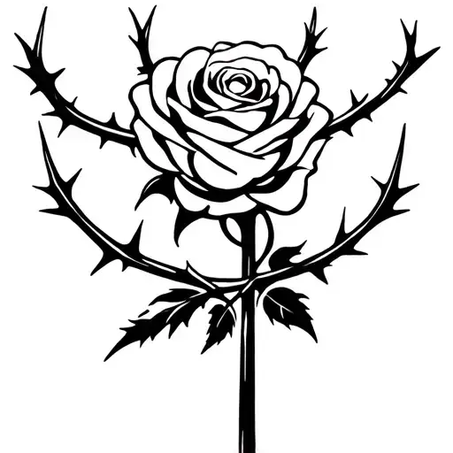 a rose with thorns wrapped in a cross necklace tattoo design idea