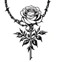 a rose with thorns wrapped in a cross necklace tattoo design idea