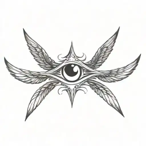 seraphim, 6 wings, large demon eye in the centre tattoo design idea