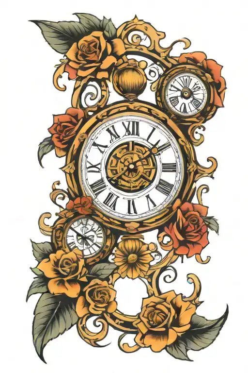 roman numeral clock tattoo design idea