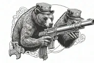 grizzly bear holding mini gun with Tri corner hat tattoo design idea