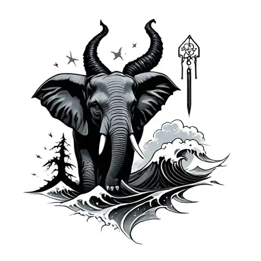 elephant, poison tree, safety pin, maleficent, razor blade and a wave tattoo design idea