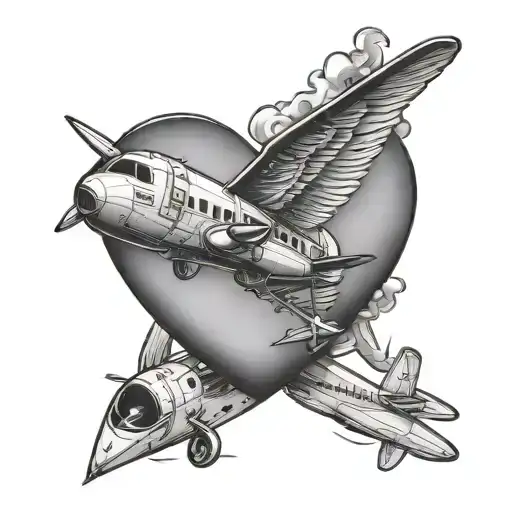 Heart And Plane tattoo design idea