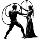 full body Silhouette of a male in a dongeon being tortured by a goddess dominatrix with whips tattoo design idea