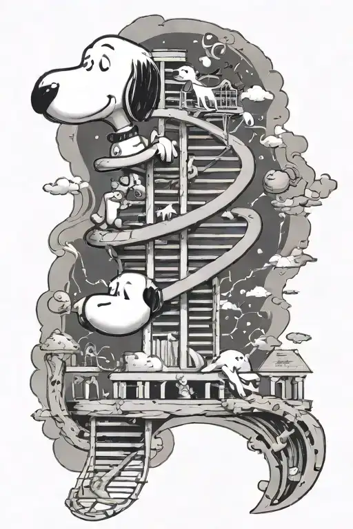 DNA double helix Snoopy scientist Woodstock flying tattoo design idea