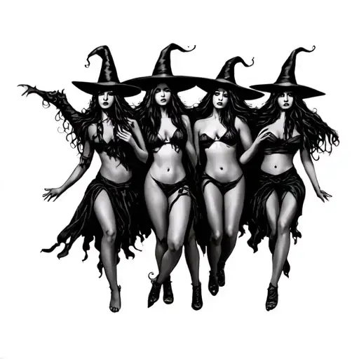 coven dance nude witches dancing around 6 person tattoo design idea