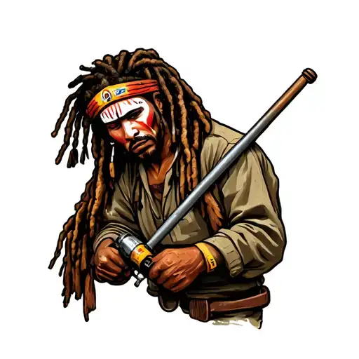 "Indigenous Plumbing " dreadlock painted face Native American plumber using drill tattoo design idea