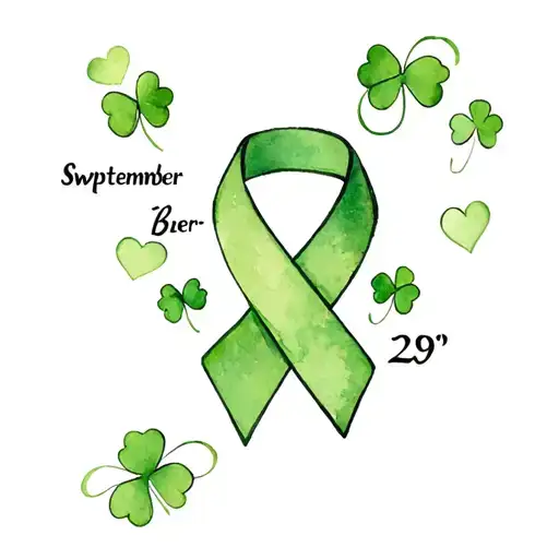 "Swptemn=ber 29" Green organ donar ribbon eith hearts and four leaf clovers that make the ribbon, tattoo design idea