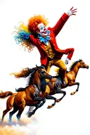 art the clown with brown background with horses running tattoo design idea