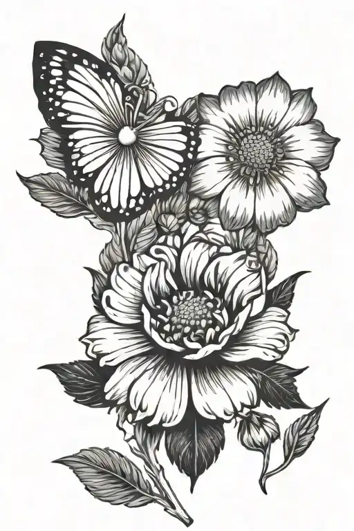 marigold and cosmos tattoo design idea