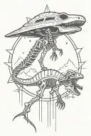 ufo and dinosaur skeleton tattoo design idea