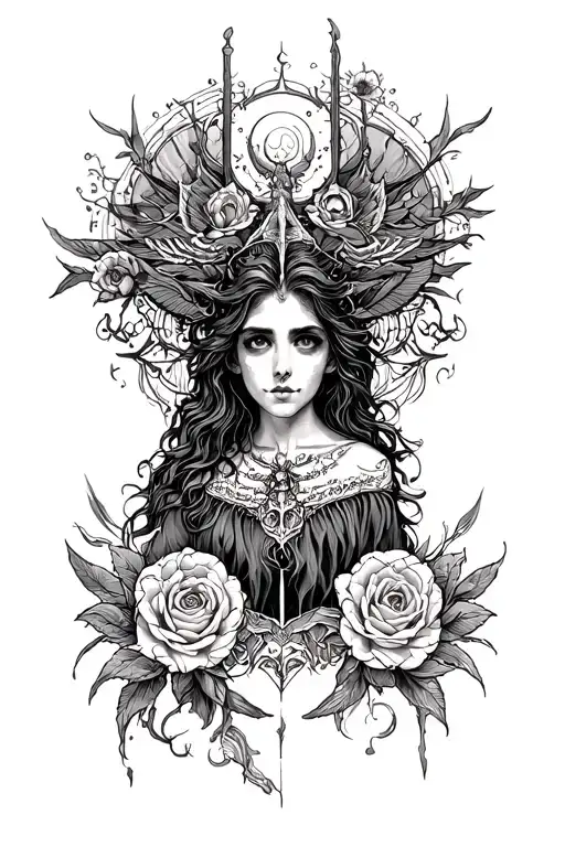 7 Heavenly Virtues and 7 deadly sins tattoo design idea