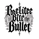 ornamental script, gothic calligraphy style, decorative, high contrast black ink strokes, saying bite the bullet tattoo design idea