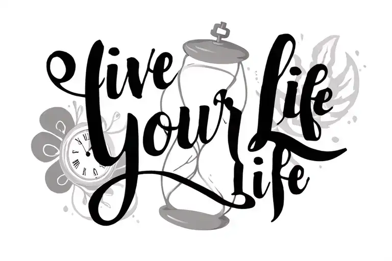 "Live Your Life" "Live Your Life" hourglass and pocket watch background creatures tattoo design idea