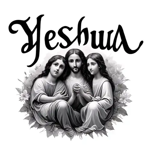 The name Yeshua with little children around tattoo design idea