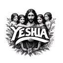 The name Yeshua with little children around tattoo design idea
