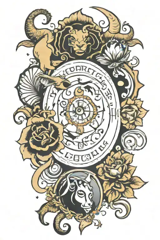 Combine zodiac signs scorpio Surrounded by Leo Aries and Taurus. tattoo design idea
