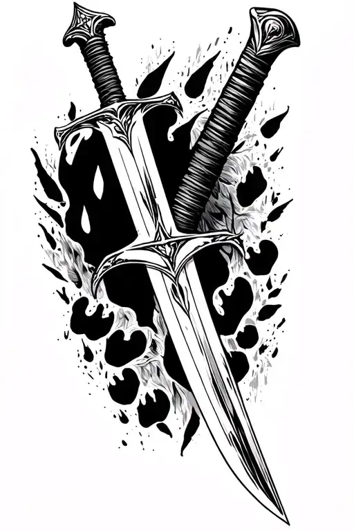 long sword with paw print tattoo design idea