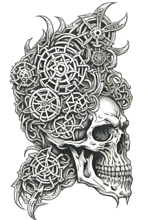 crocole skull with celtic knots tattoo design idea