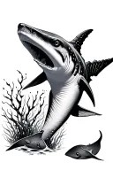 whale shark with 2 stingrays and seaweed tattoo design idea