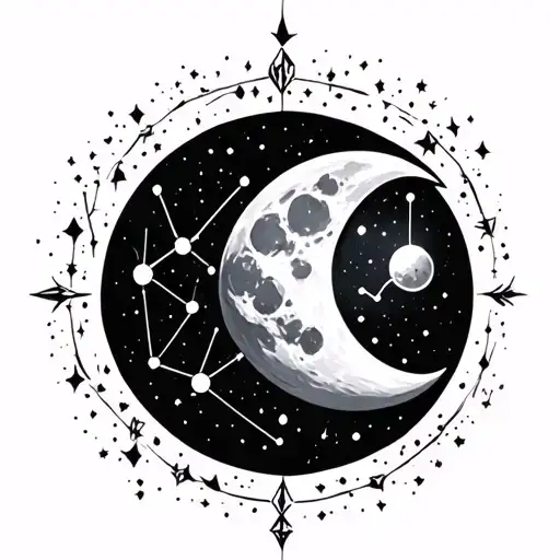 moon mixed with Aquarius constellation tattoo design idea