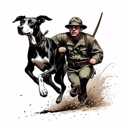 A Tommy soldier with a greyhound running alongside tattoo design idea