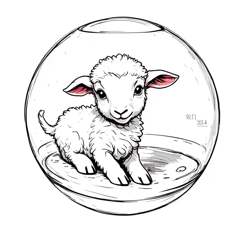 baby lamb in a ball and date 05/21/2014-06/24/2014 tattoo design idea