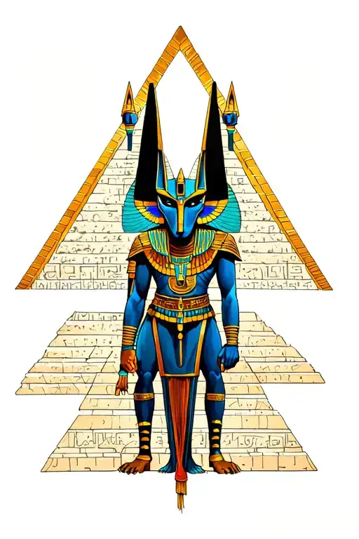 Anubis and Ra inside a pyramid tattoo design idea