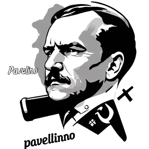 Pavelbere portrait (deviant art) with hammer and sickle (communist simble) with the text: "pavelino stalinino" tattoo design idea