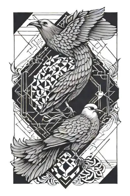 geometric design incorporating bird rising tattoo design idea