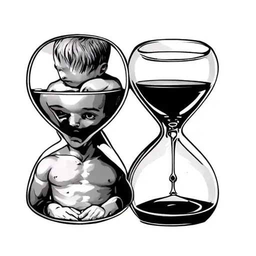 father and son , father died , hour glass no time left  tattoo design idea