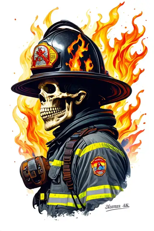 skeleton firefighter tattoo design idea
