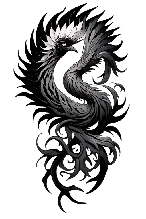 Lotus Phoenix with tribal veins tattoo design idea