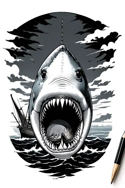 hammerhead ship shark tattoo design idea