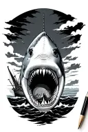 hammerhead ship shark tattoo design idea