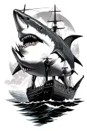 hammerhead ship shark tattoo design idea