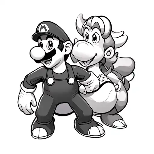 mario luigi bowser yoshi toad and princess peach tattoo design idea