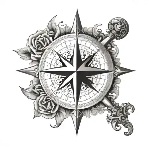 compass rose cross in the middle tattoo design idea
