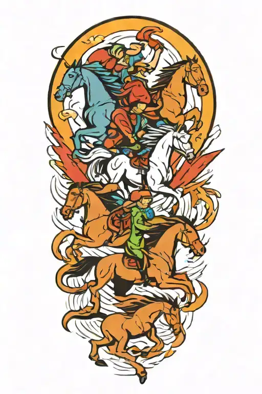 A traditional tattoo design of the four horseman and lightning  tattoo design idea