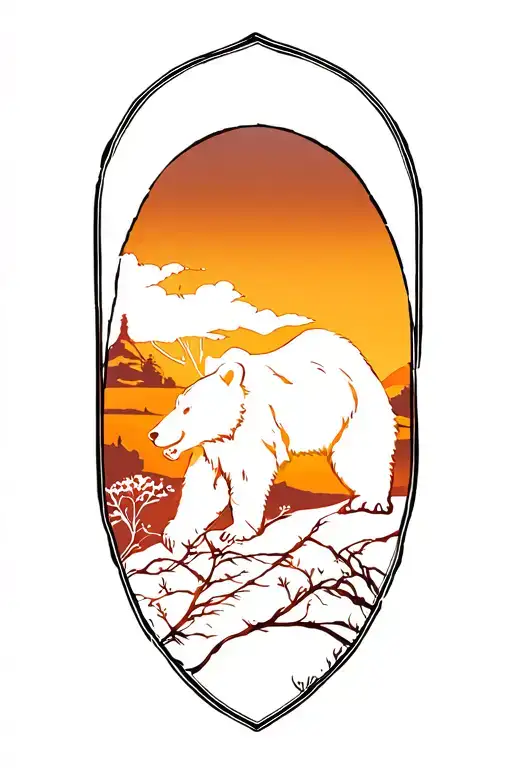 men half sleeve tree bear sunset tattoo design idea
