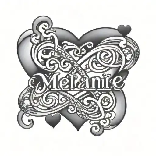 infinity symbol name Melanie incorporated with hearts  tattoo design idea