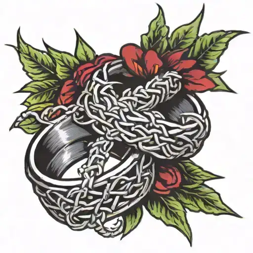 A Male and a female wedding ring with a crown of thorns in between to indicate that a three corded knot cannot be broken tattoo design idea