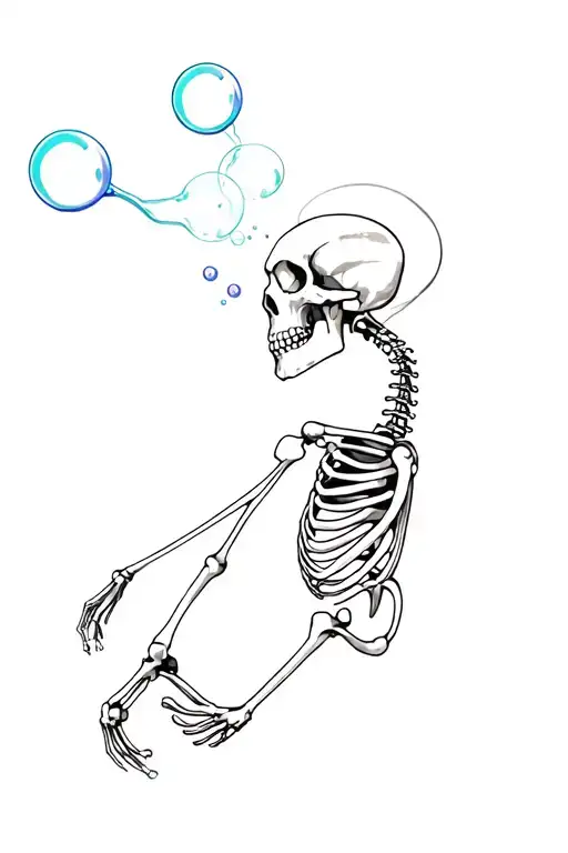 skeleton blowing bubbles tattoo design idea