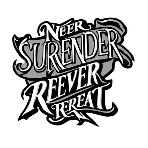 "Never surrender never retreat" hand tatto quote tattoo design idea