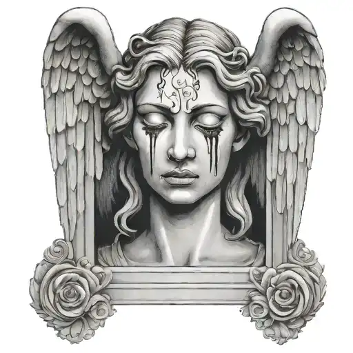 weeping angel crying woman with letter s tattoo design idea