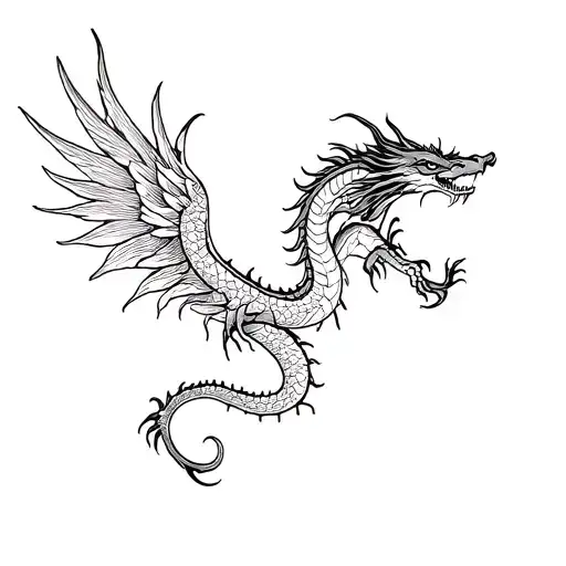 Fine Line long dragon without wings tattoo design idea