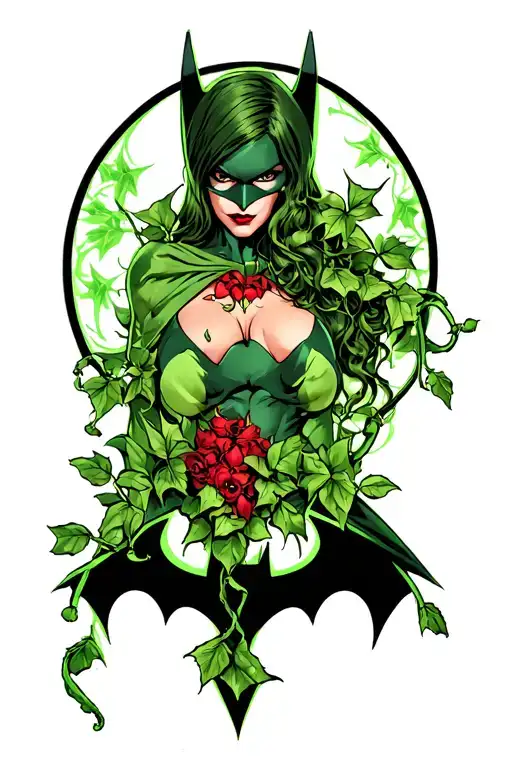 poison ivy taking over Batman symbol tattoo design idea