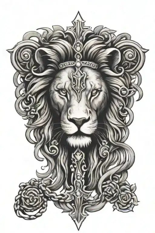 cross rosary lion tattoo design idea